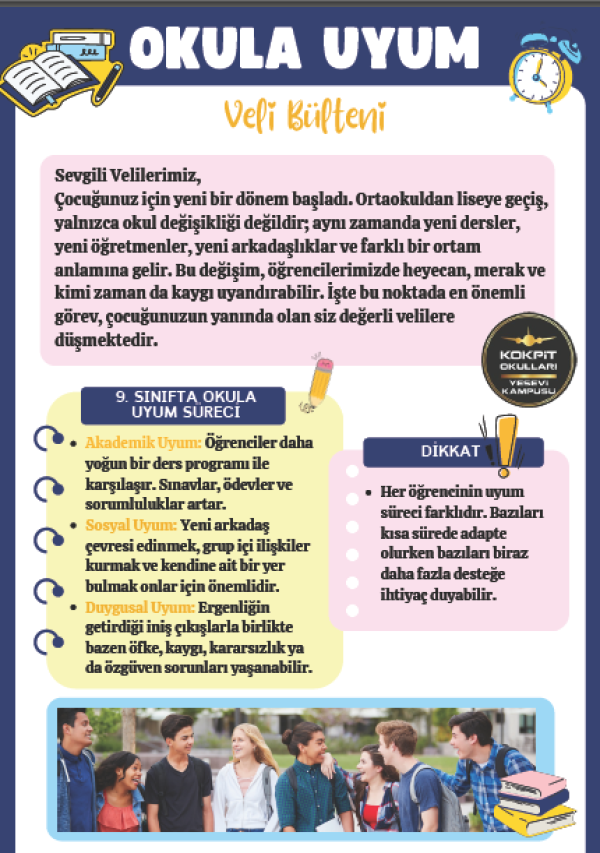9. Sınıf Okula Uyum Veli Bülteni